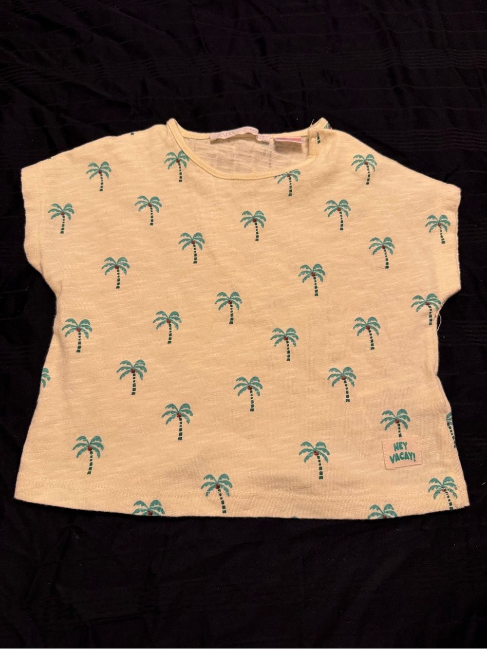 Zara Cream Tee with Teal Palm Print